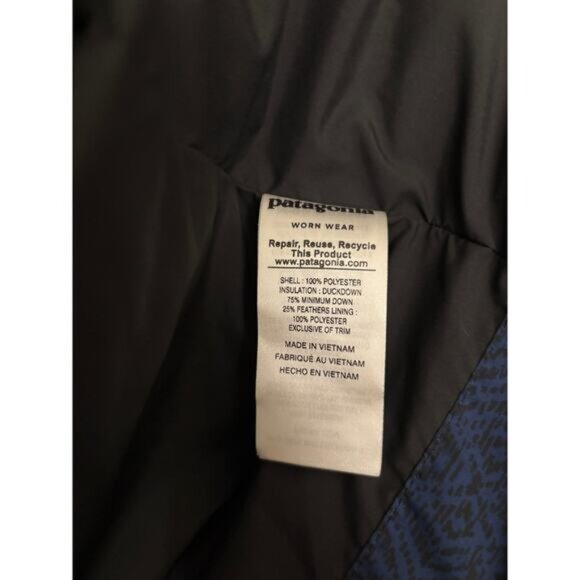 Patagonia Vest Womens Small Down With It Navy Black Geo Print Full Zip Hooded - Picture 5 of 6